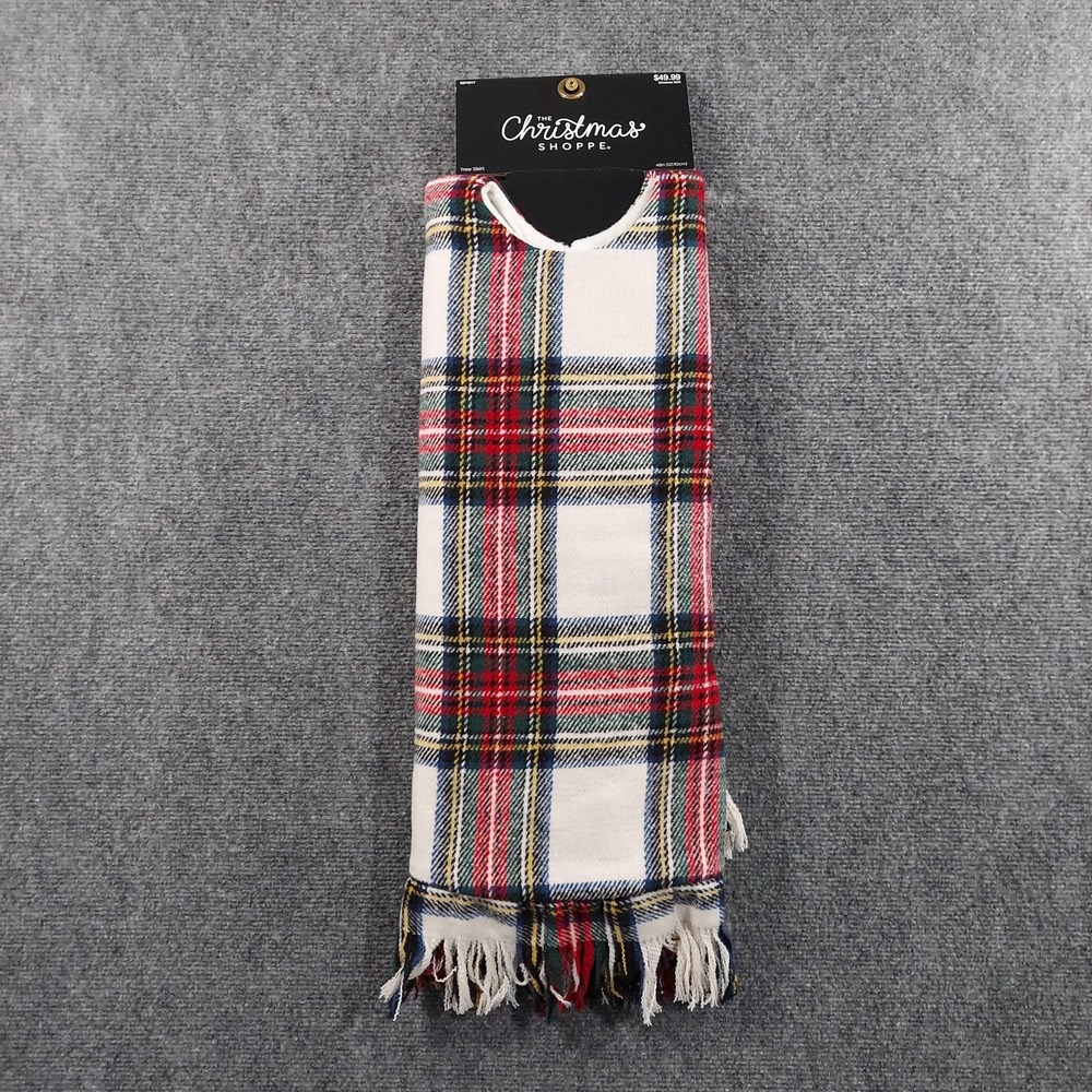 The Christmas Shoppe Plaid Tree Skirt Large‎ 48 In Fringed Multicolor Xmas New